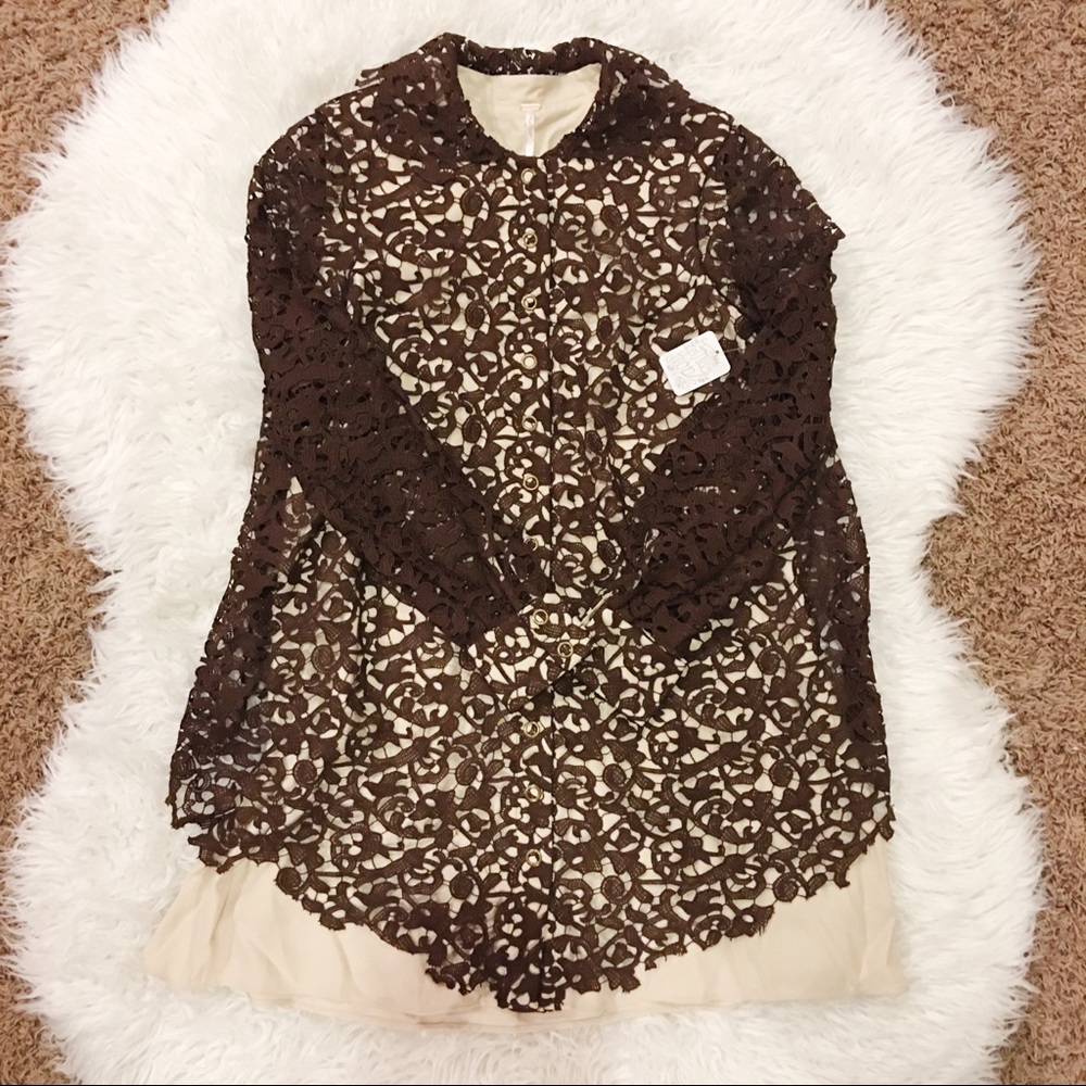 Free People Brown Crochet Overlay Dress
